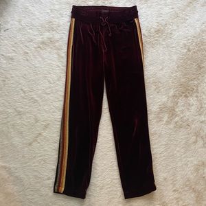 MOTHER Burgundy Velvet Pants with Gold and Orange Stripes